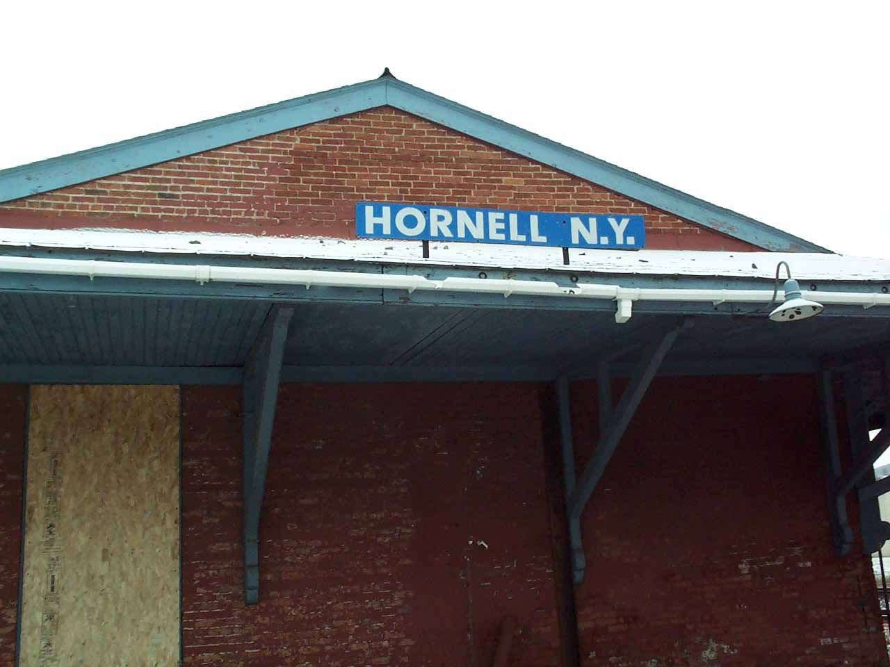 Hornell Erie Depot before restoration with boarded up windows and crumbling brick walls