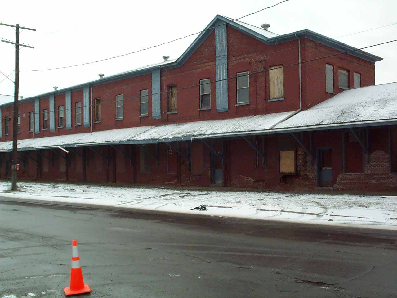 Hornell Erie Depot before restoration with boarded up windows and crumbling brick walls