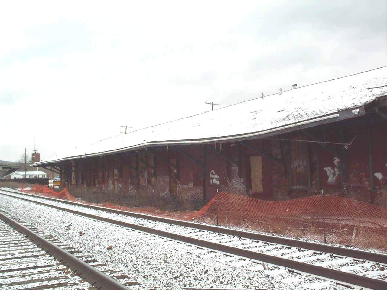 Hornell Erie Depot before restoration with boarded up windows and crumbling brick walls