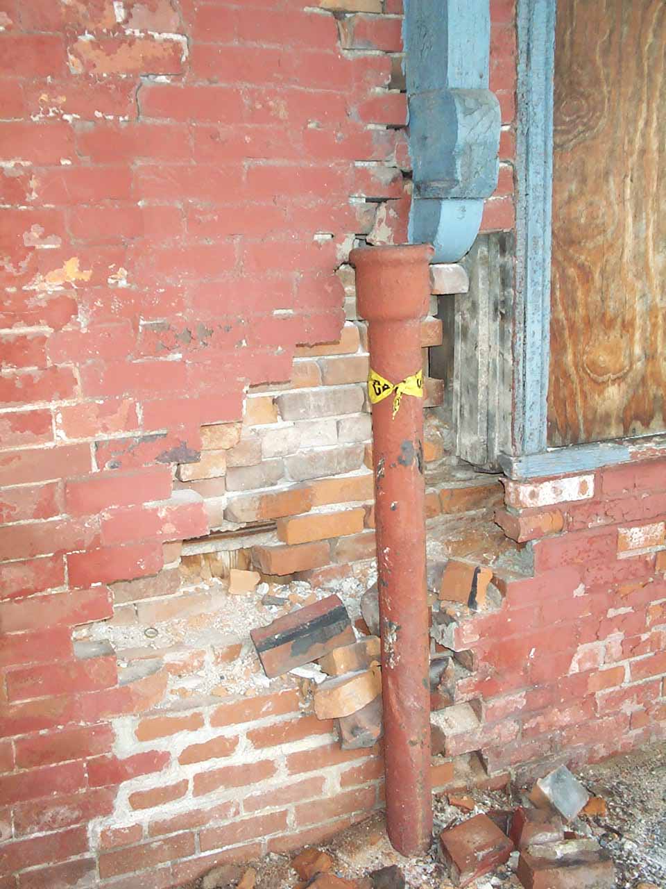 Hornell Erie Depot before restoration with boarded up windows and crumbling brick walls