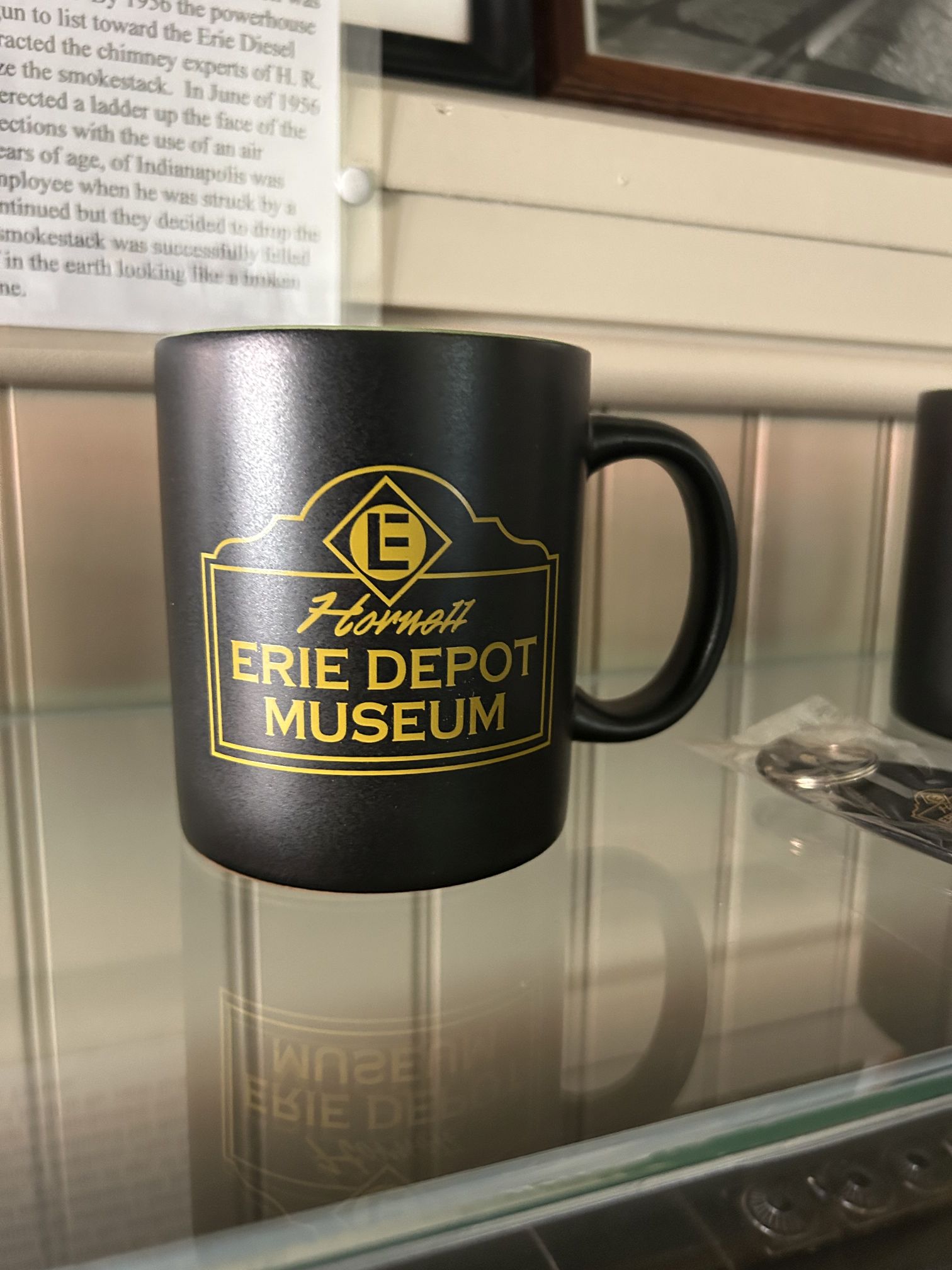 Hornell Erie Depot Museum black and gold coffee mug